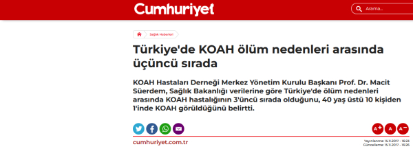 Ülkemizde 5 Milyon KOAH lı var.